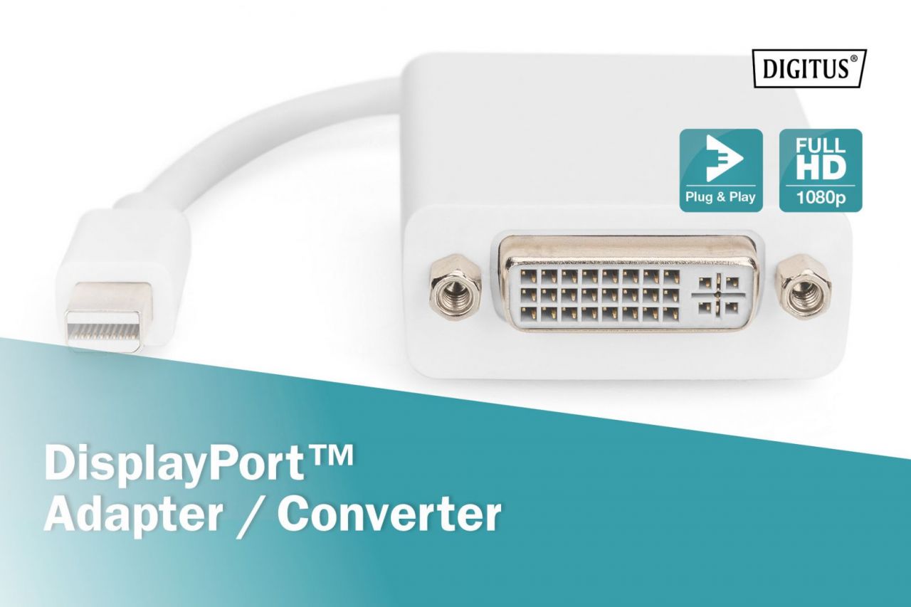 Digitus Mini DisplayPort Adapter/Converter Mini DP to DVI-I 0,15m White
