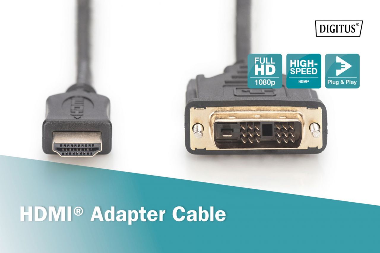 Digitus HDMI Adapter/Converter Cable, HDMI to DVI-D 3m Black