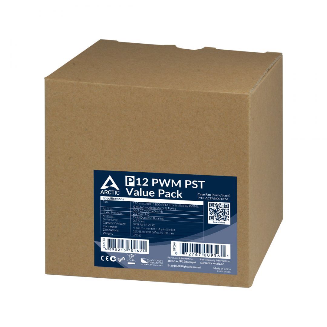 Arctic P12 PWM PST Value Pack (Black/Black) (5db/cs)