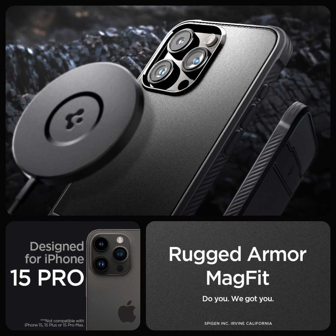 Spigen iPhone 15 Pro Case Rugged Armor (MagFit) Matte Black