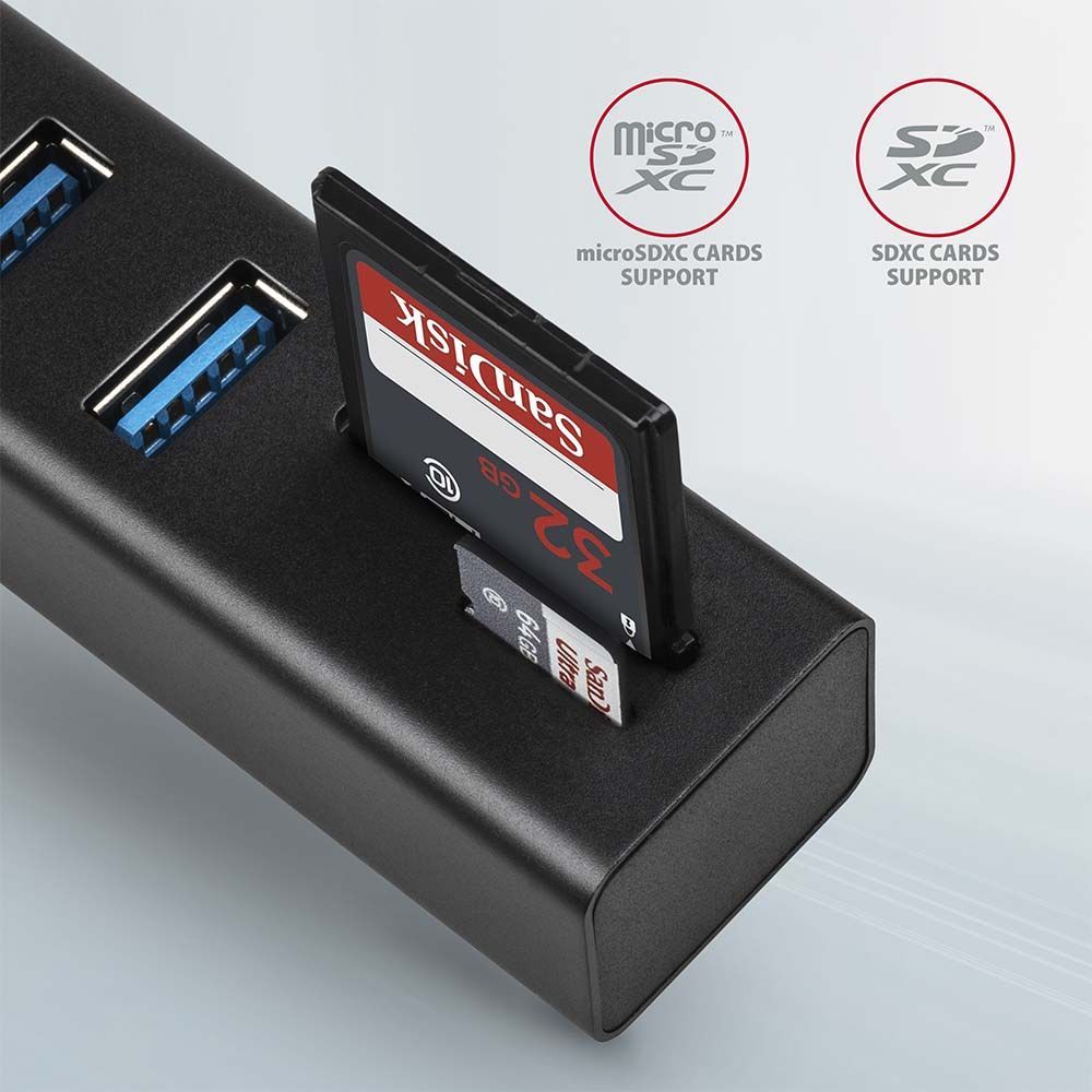 AXAGON HMA-CR3A USB3.2 multiport Hub 3-port + SD/microSD metal