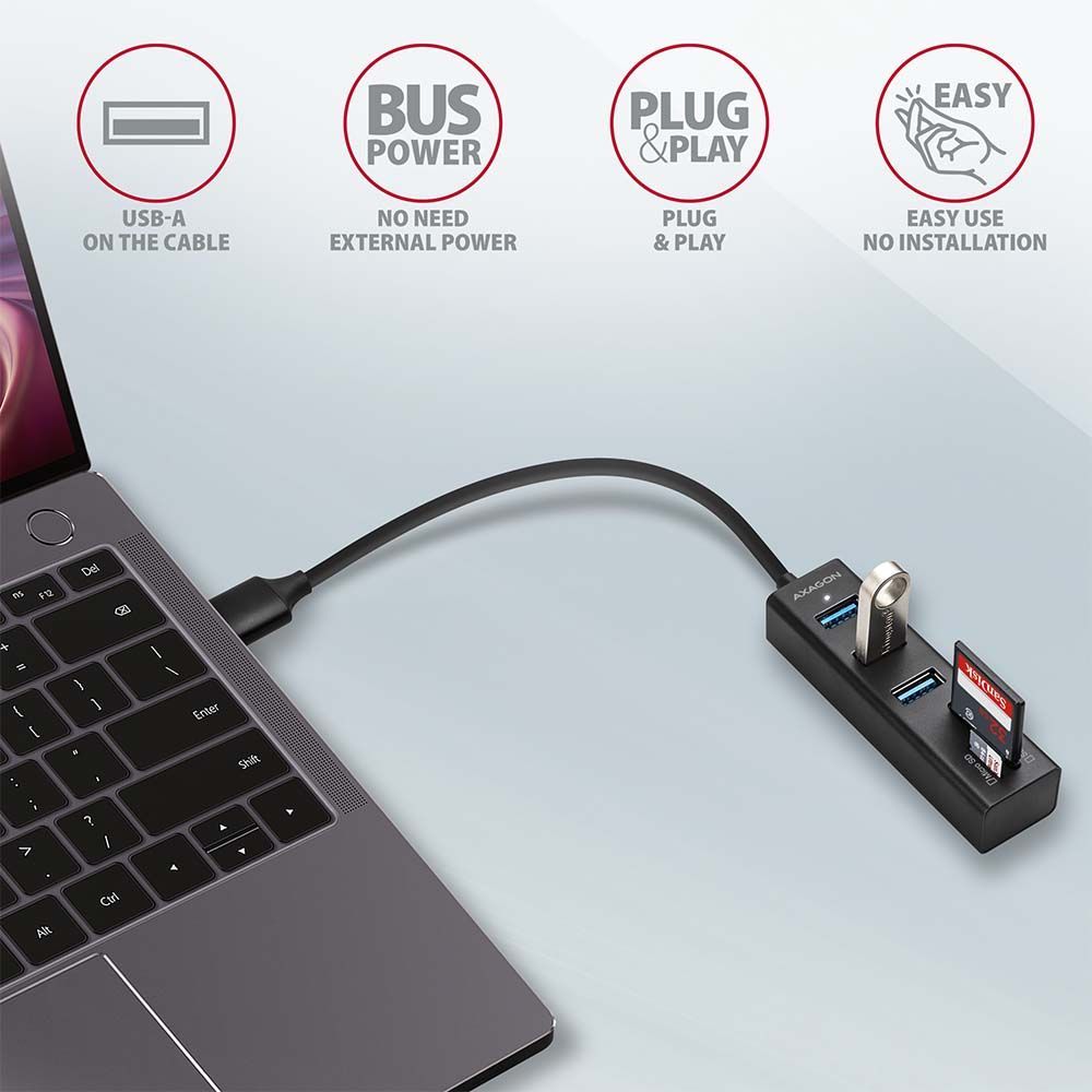 AXAGON HMA-CR3A USB3.2 multiport Hub 3-port + SD/microSD metal