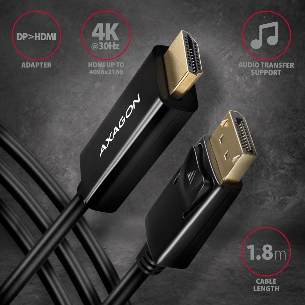 AXAGON RVD-HI14C2 DisplayPort to HDMI active cable 4K@30Hz 1,8m Black