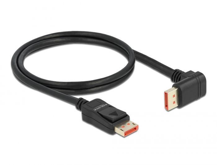 DeLock DisplayPort cable male straight to male 90° downwards angled 8K 60Hz 1m Black