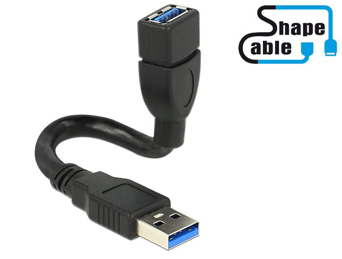 DeLock Cable USB 3.0 A male > USB 3.0 A female ShapeCable 0,15m Black