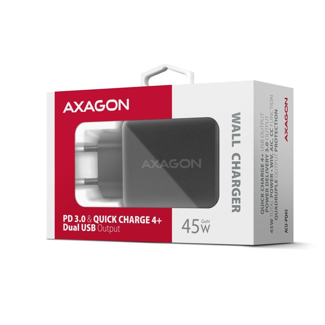 AXAGON ACU-PQ45 PD3.0 & QC4+ 2xOutputs Wall Charger 45W Black