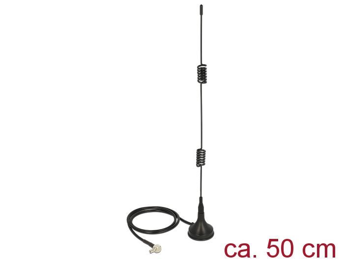 DeLock LTE Antenna TS-9 plug 90° 5 dBi fixed omnidirectional with magnetic base and connection cable RG-174 50 cm outdoor black