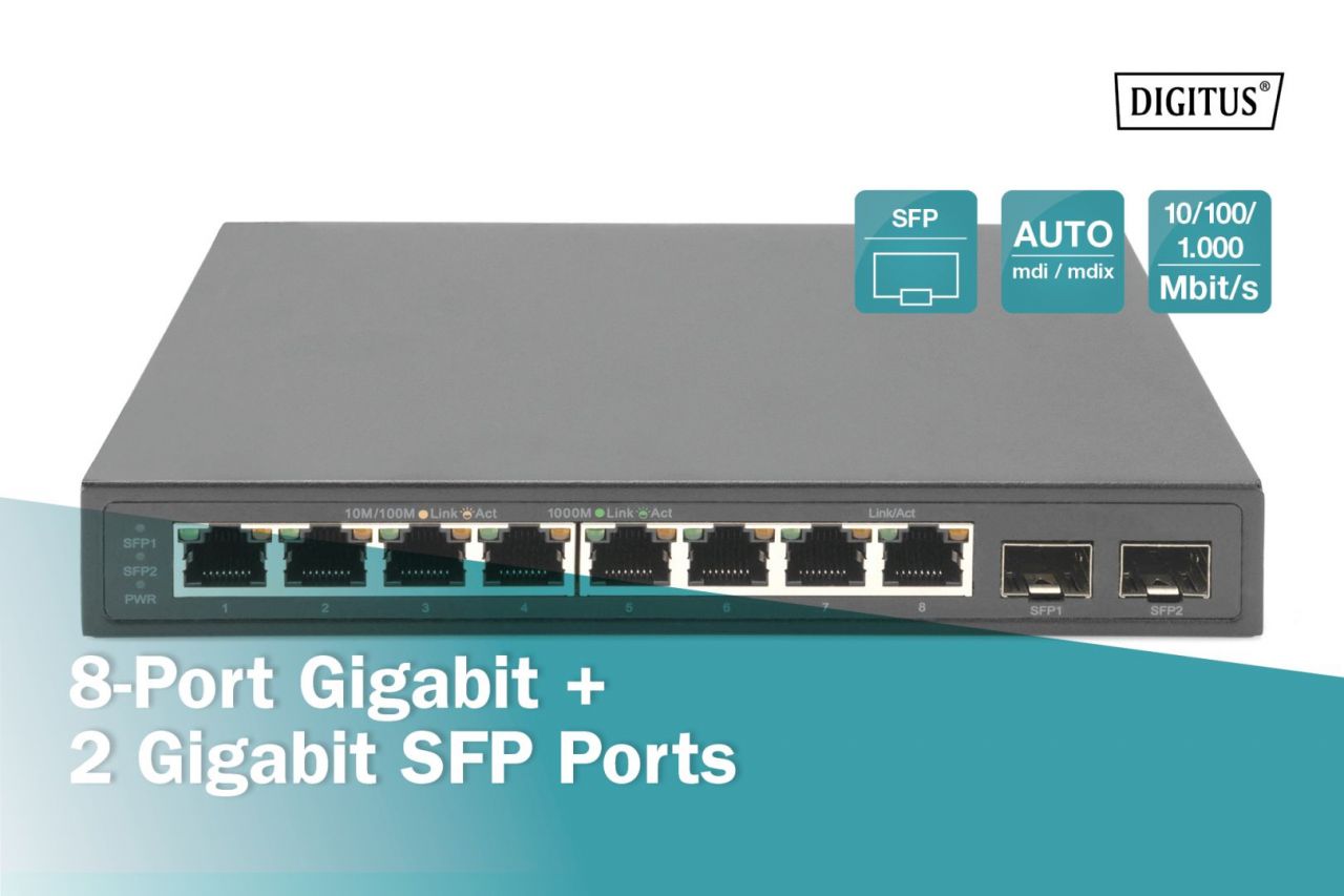 Digitus Digitus 8-Port Gigabit + 2 Gigabit SFP Ethernet Switch