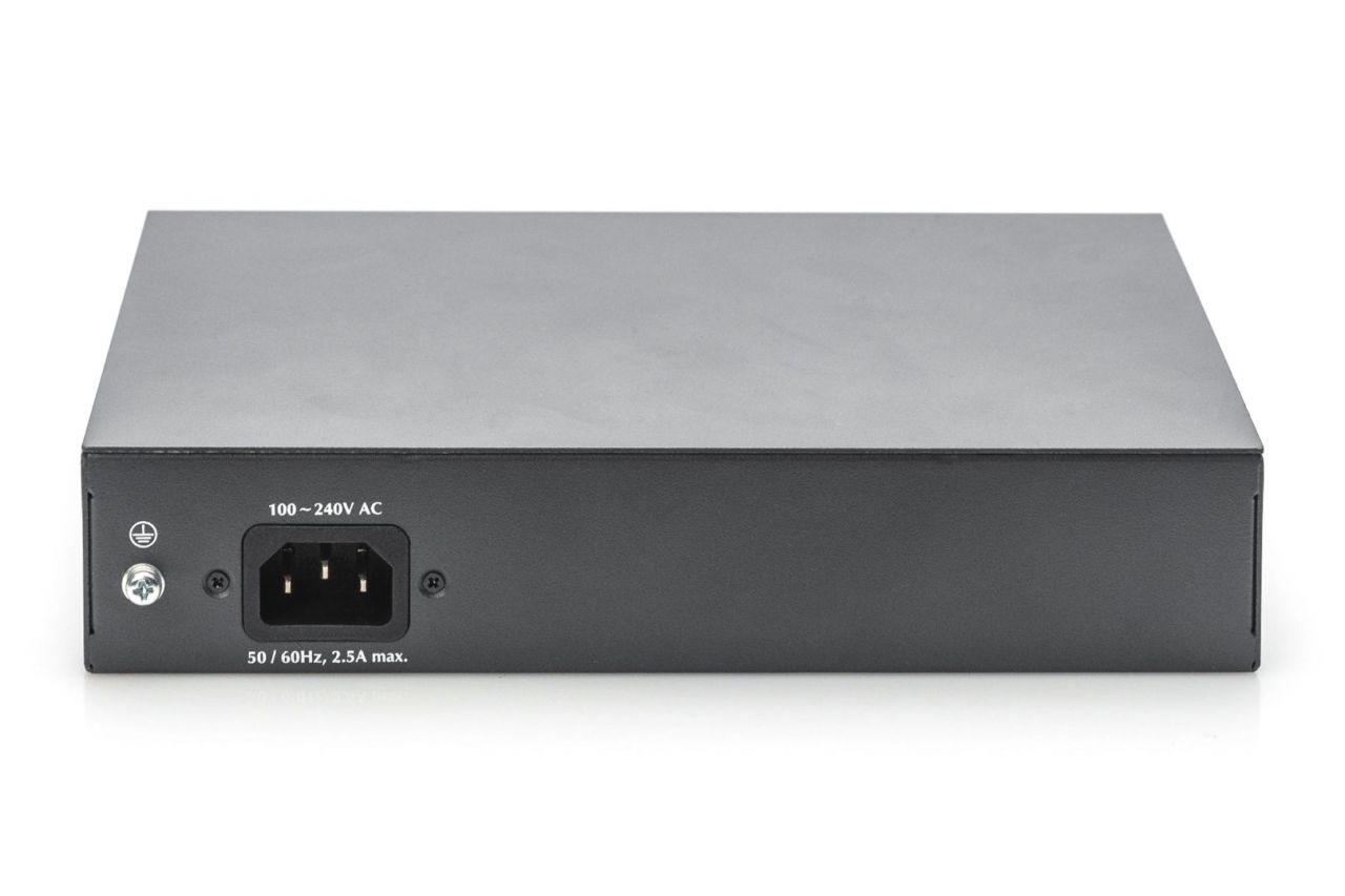 Digitus 8-Port Gigabit PoE Switch 19 Zoll Unmanaged 2 Uplinks Silver