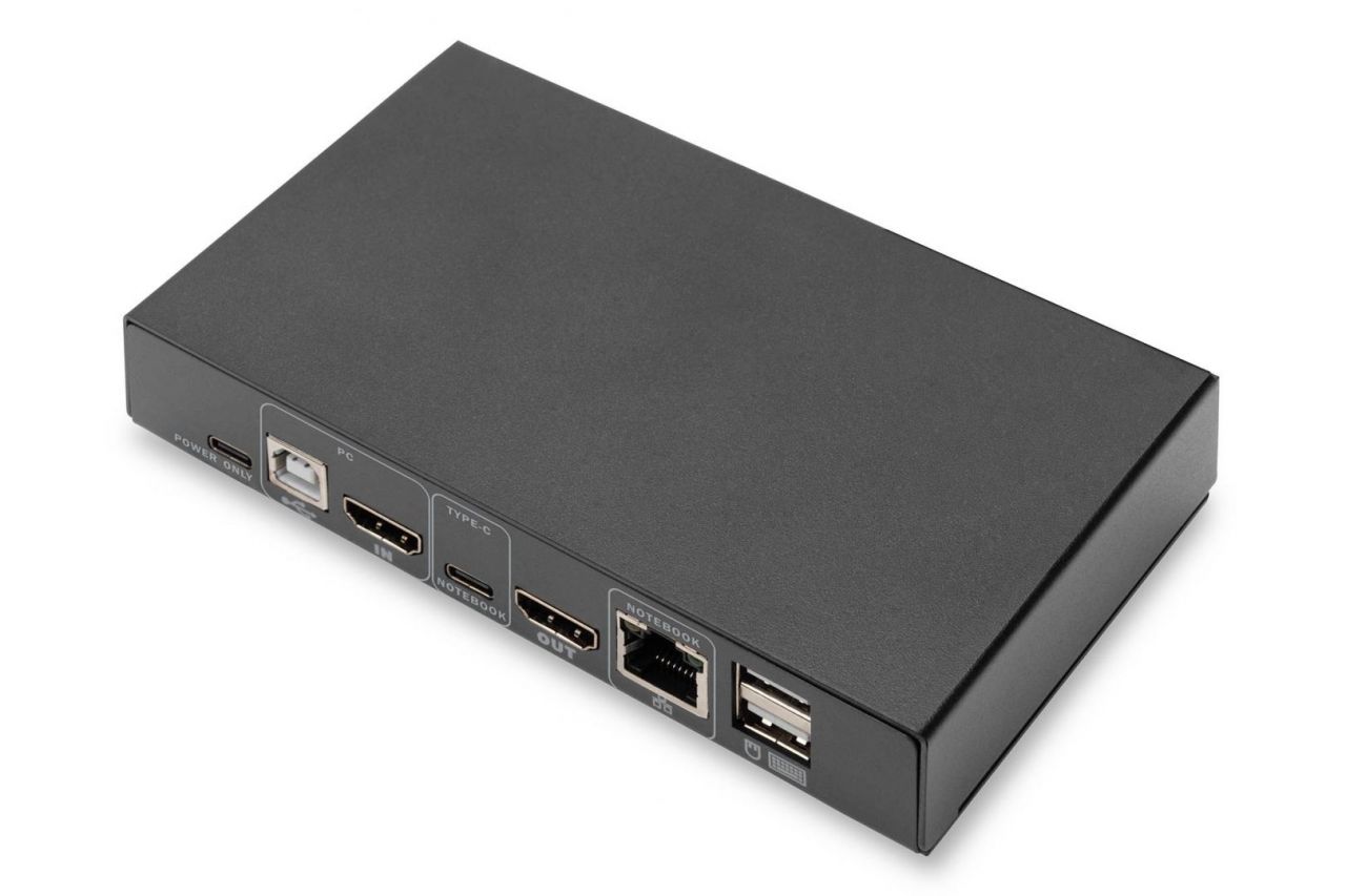 Digitus KVM Switch, 2 Port, 4K30Hz, USB-C/USB/HDMI in, HDMI out Black