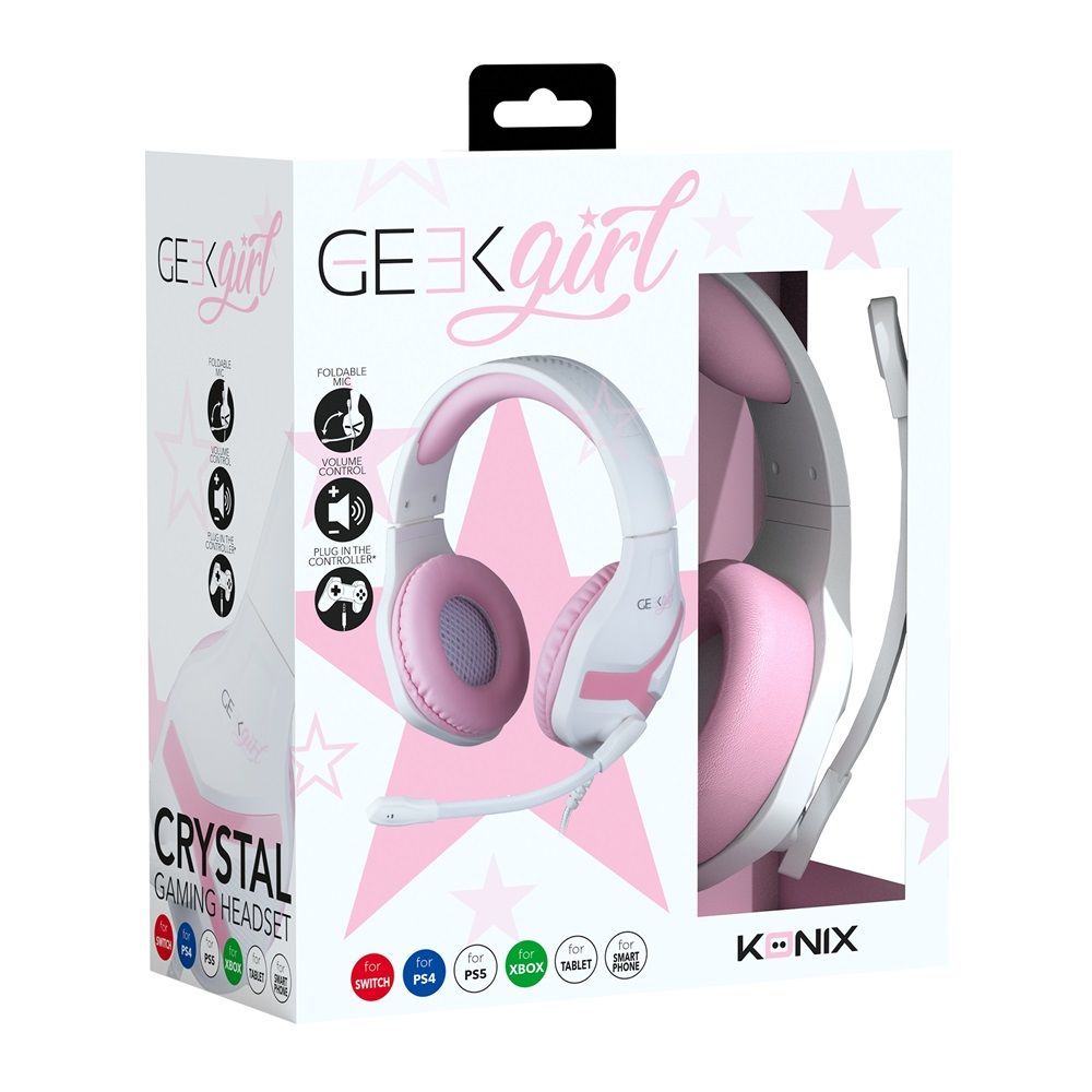 KONIX Mythics Geek Girl Crystal Gaming Headset White/Pink