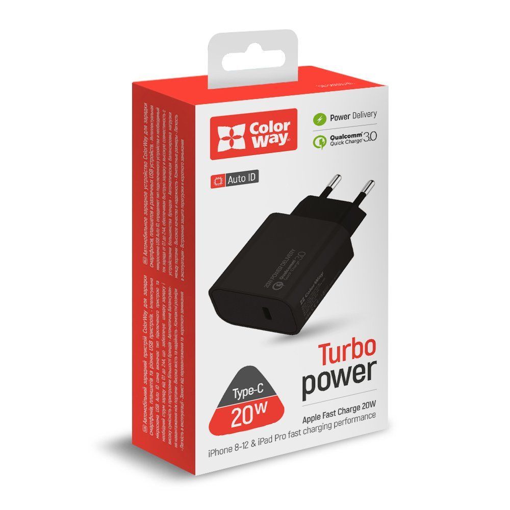 ColorWay Power Delivery Port USB Type-C 20W V2 AC Charger Black