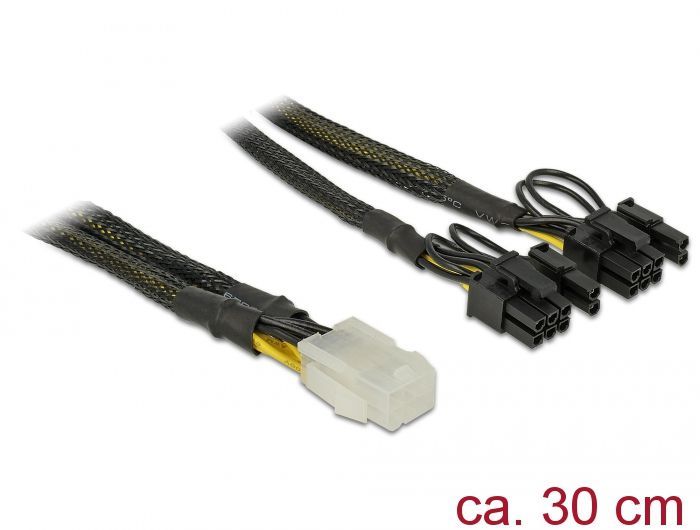 DeLock PCI Express power cable 6 pin female > 2x 8 pin male 30cm Black