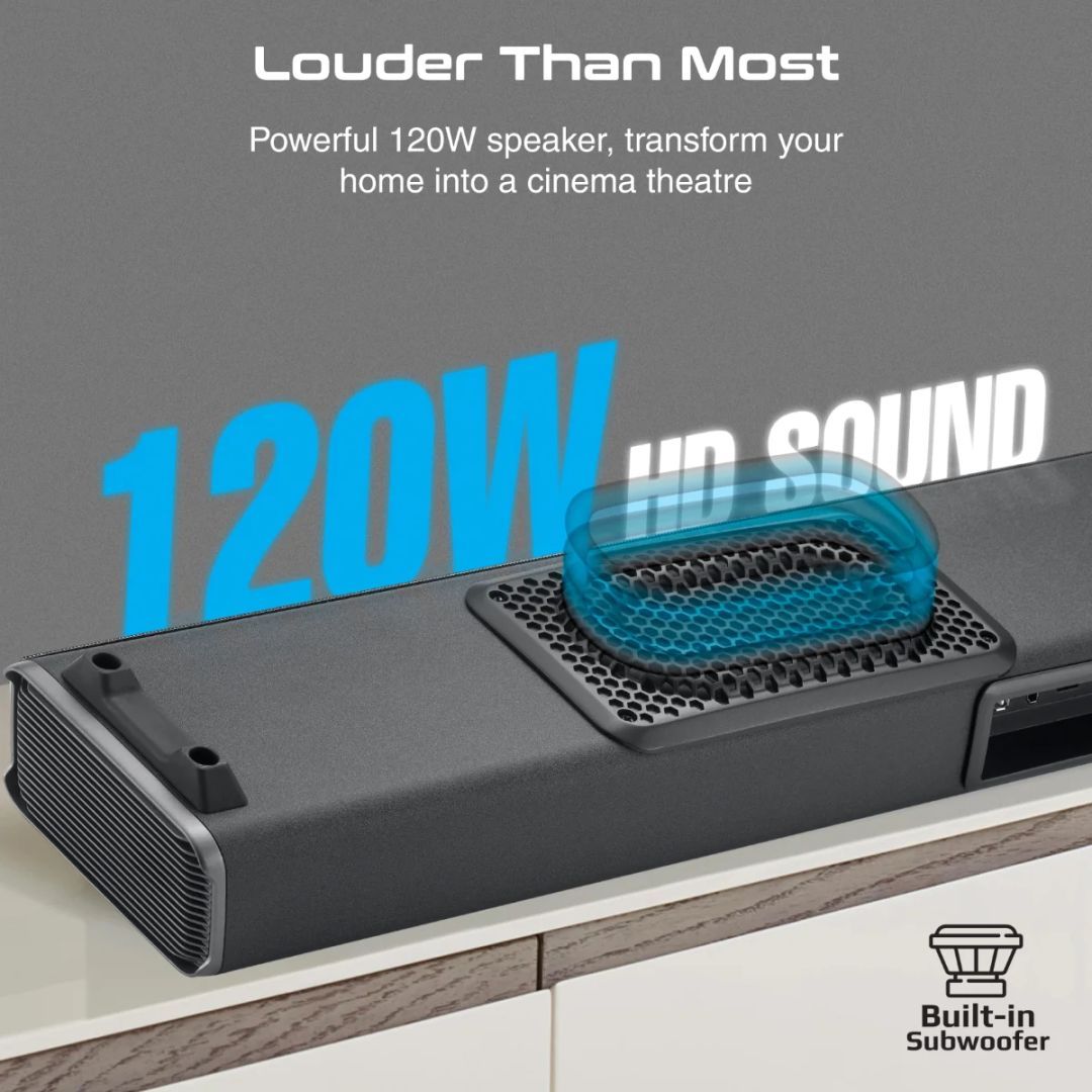 Promate CastBar-120 120W Ultra-Slim SoundBar with Built-in Subwoofer Black