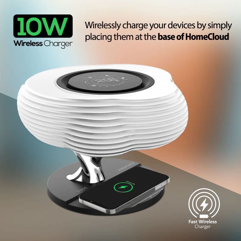 Promate HomeCloud 3-in-1 Cloud Design Wireless Speaker with LED Nightlight and Wireless Charger Black/White