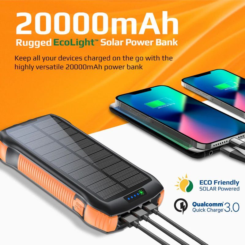 Promate SolarTank-20PDQi 20000mAh PowerBank Black/Orange