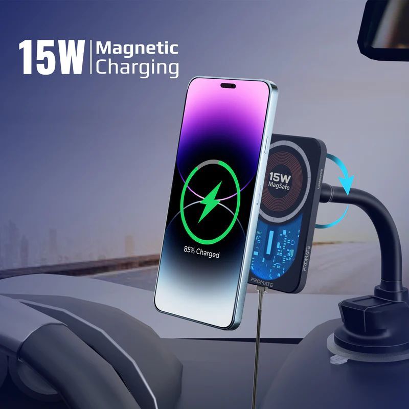 Promate LucidMount-15 15W MagSafe Transparent Car Wireless Charger Black