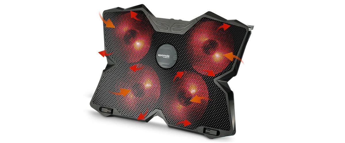 Promate AirBase-3 Ergonomic Laptop Cooling Pad with Silent Fan Technology Black