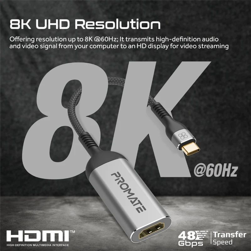 Promate MediaLink-8K 8K@60Hz CrystalClarity USB-C to HDMI Adapter