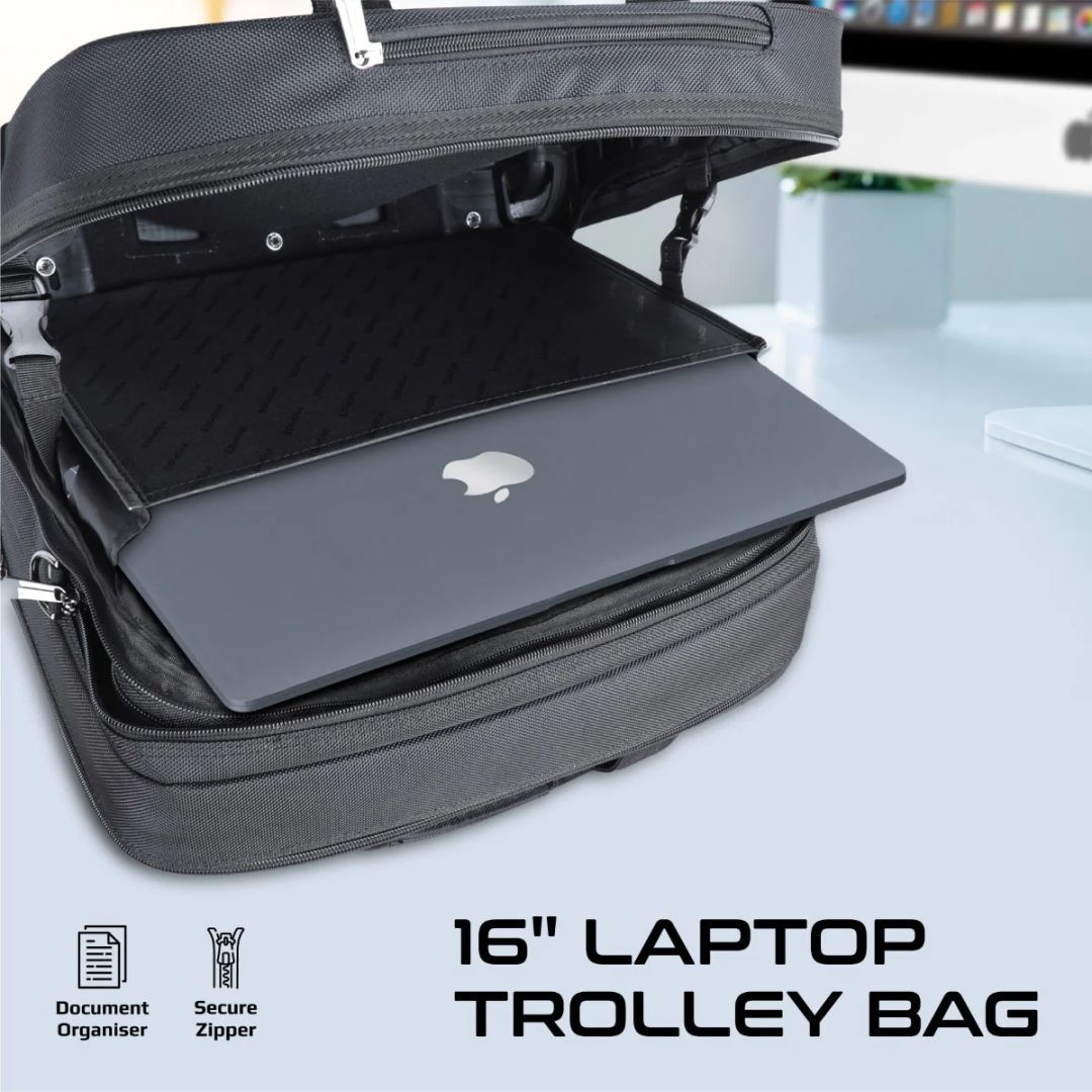 Promate Persona-TR Versatile Travel Trolley Bag for Laptop with Multiple Compartments 16" Black