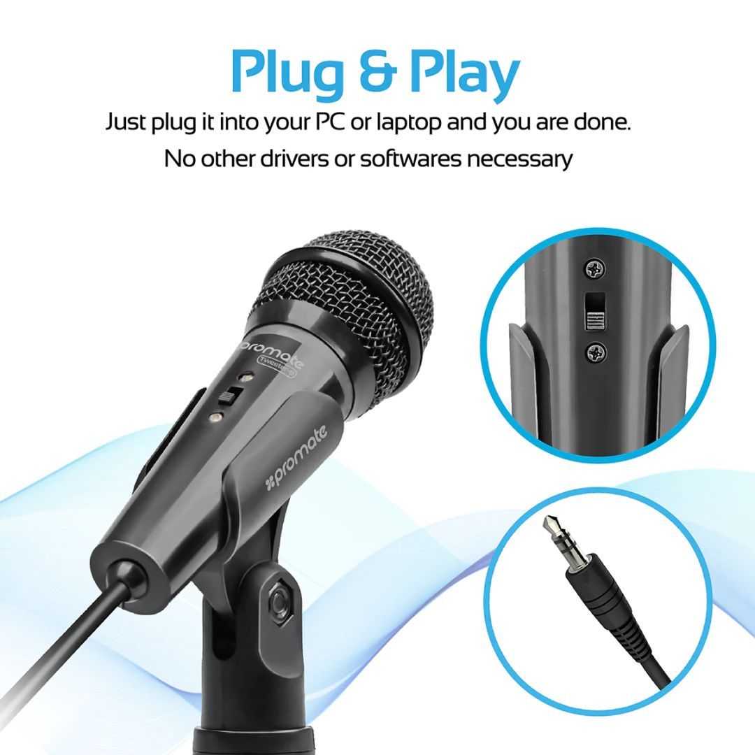 Promate Tweeter-9 Universal Digital Dynamic Vocal Microphone Black