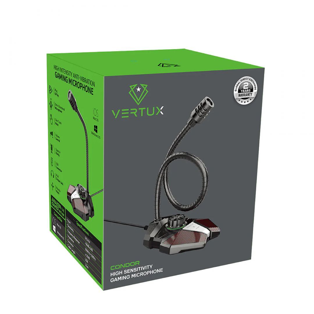 VERTUX Condor High Sensitivity Omni-Directional Gaming Microphone With Volume Control Grey