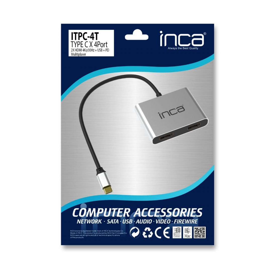 INCA ITPC-4T Type-C Hub X4 Dual HDMI 4K@30Hz Silver