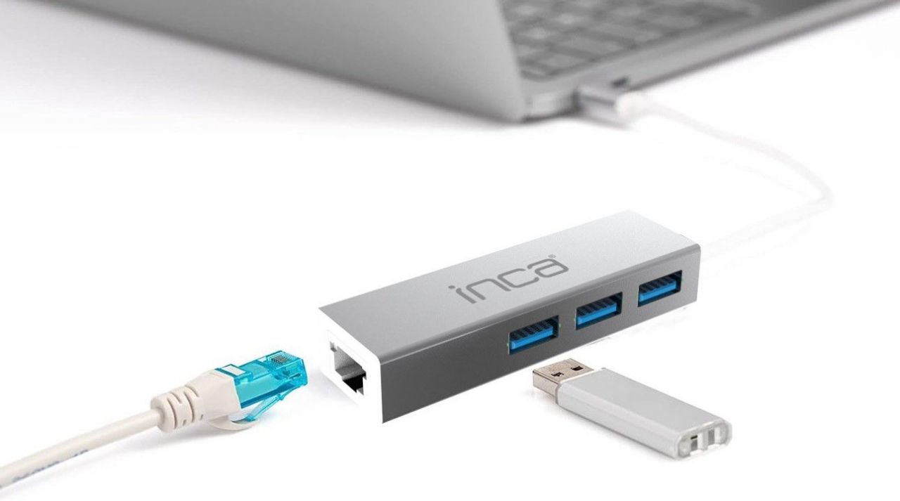 INCA IUSB-03T Hub X4 USB 3.0 + Ethernet RJ45 10/100/1000 Multiplexer Aluminium Silver