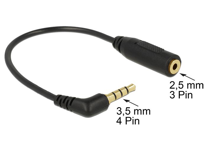 DeLock Audio Cable Stereo jack 3,5 mm 4 pin male angled > Stereo jack 2,5 mm 3 pin female