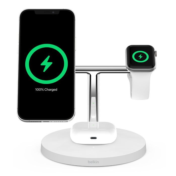 Belkin BoostCharge Pro 3-in-1 Wireless Charger Stand with MagSafe 15W White