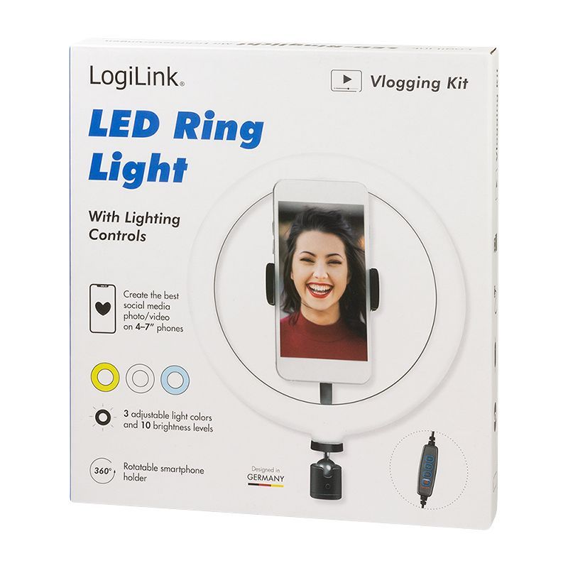Logilink 20cm LED Ring Light with Lighting Controls