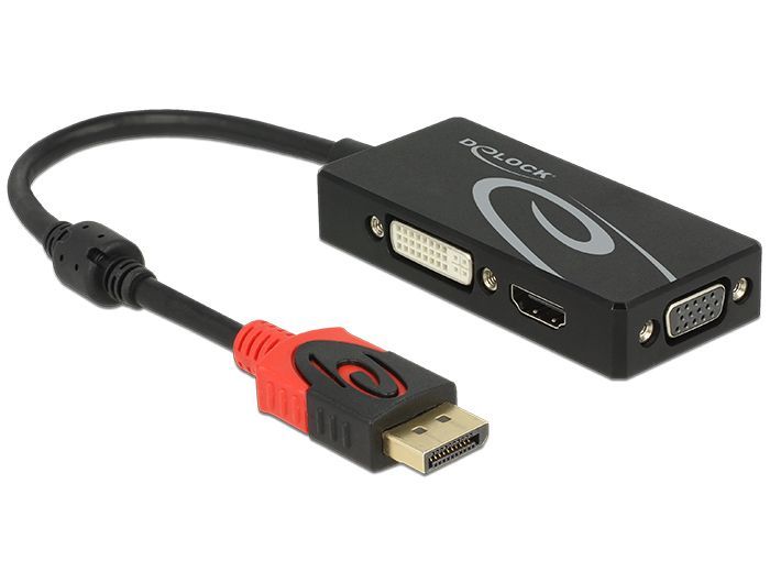 DeLock DisplayPort 1.2 male > VGA / HDMI / DVI-D (Single Link) female 4K Passive adapter Black