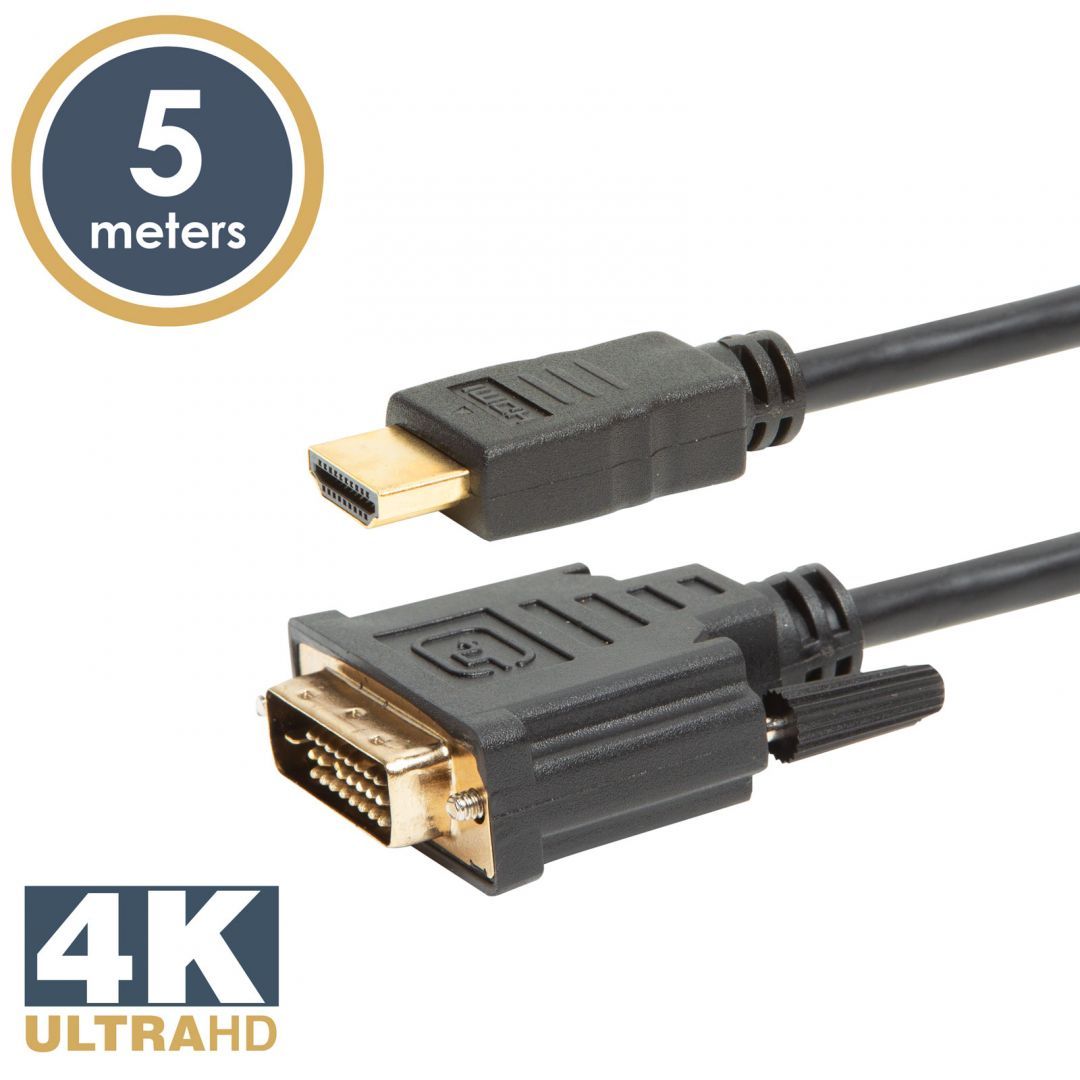 Delight DVI-D (Dual Link) (24+1) - HDMI aranyozott kábel 5m Black
