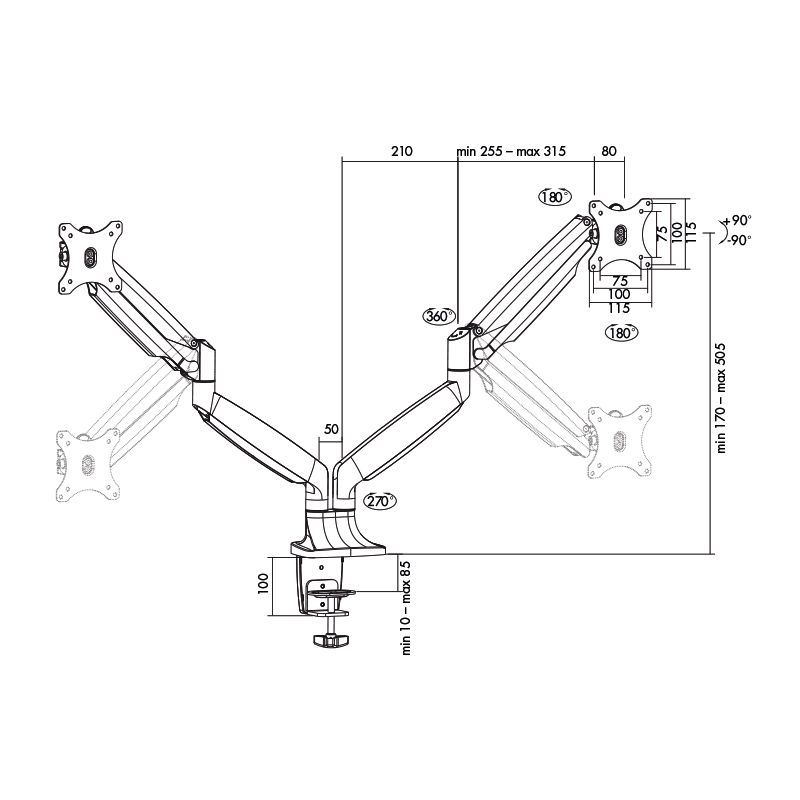 Logilink BP0043 Dual Alumium Monitor Desk Mount Tilt Silver