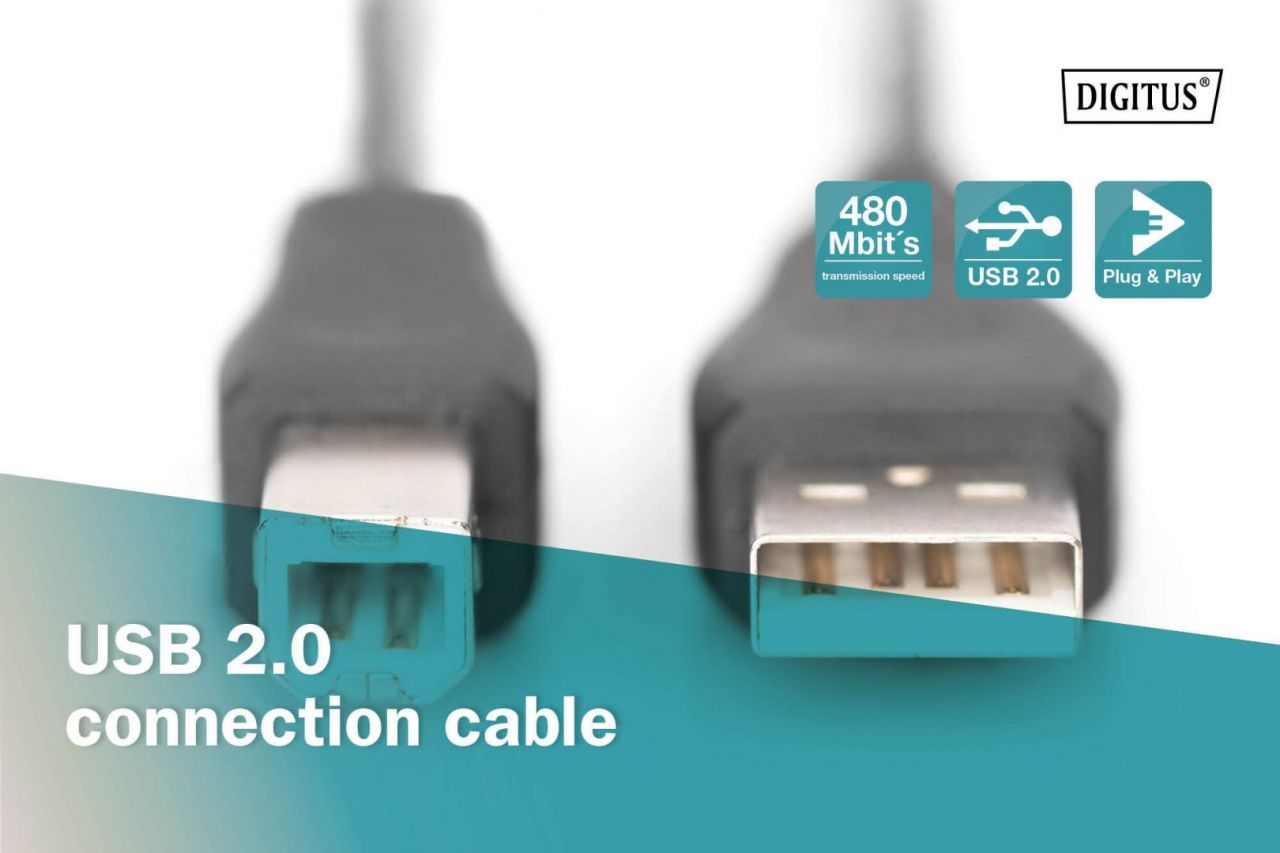 Assmann USB connection cable, type A - B 3m Black