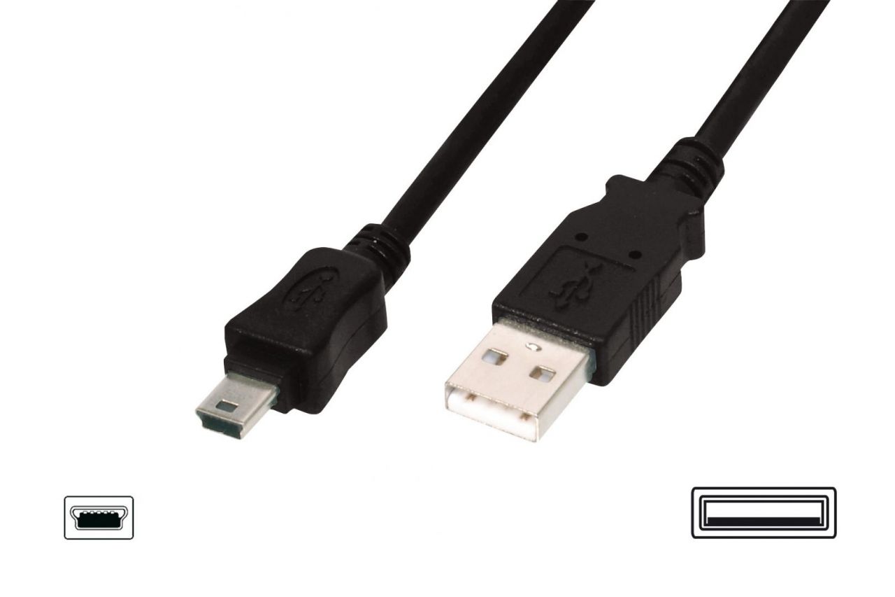 Assmann USB 2.0 connection cable, type A - mini B (5pin) 1m Black