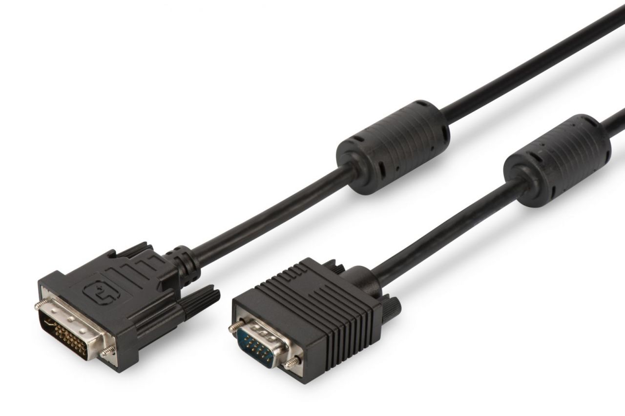 Assmann DVI adapter cable, DVI-I (Dual Link) (24+5) - HD15, 2x ferrit 2m Black