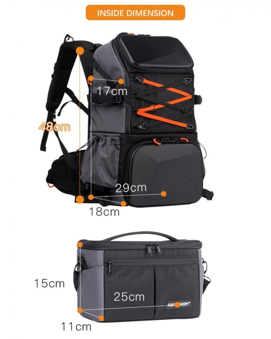 K&F Concept Pro Large Camera Backpack 17" 32L Waterproof Black/Orange