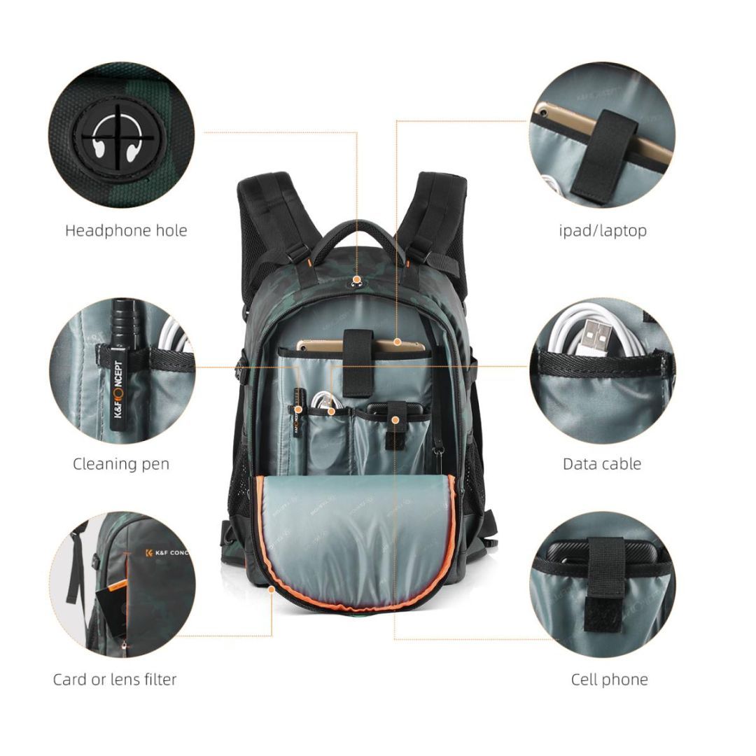 K&F Concept Multifunctional Large DSLR Camera Backpack 25L Patterned