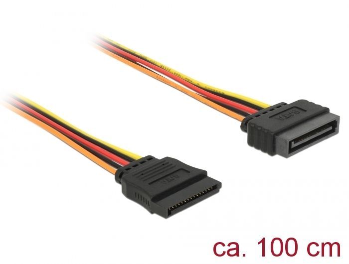 DeLock Extension Cable Power SATA 15 Pin male > SATA 15 Pin female 100cm