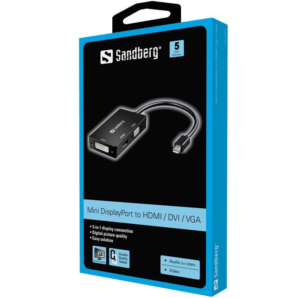 Sandberg Adapter MiniDP>HDMI+DVI+VGA Black