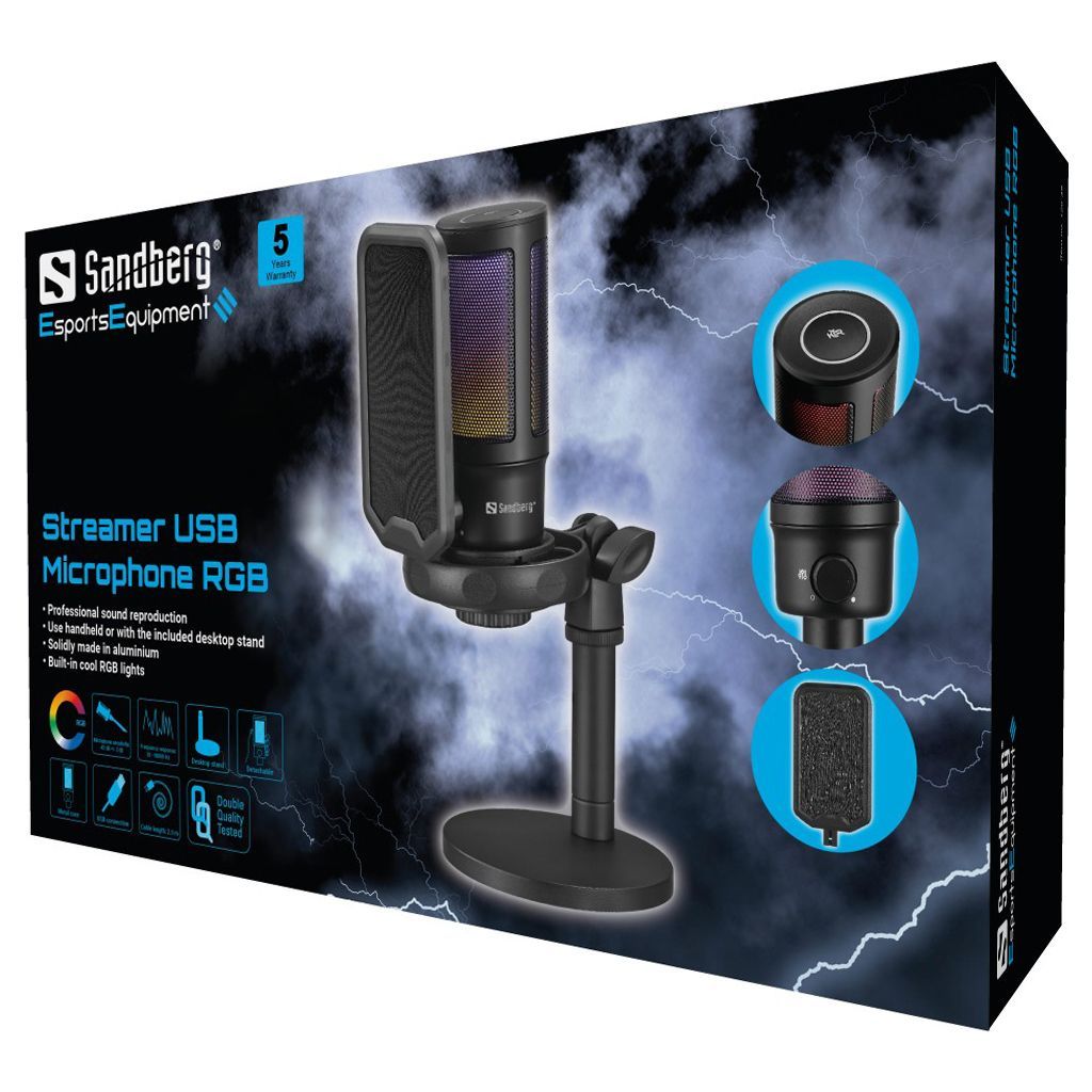 Sandberg Streamer USB Microphone RGB Black