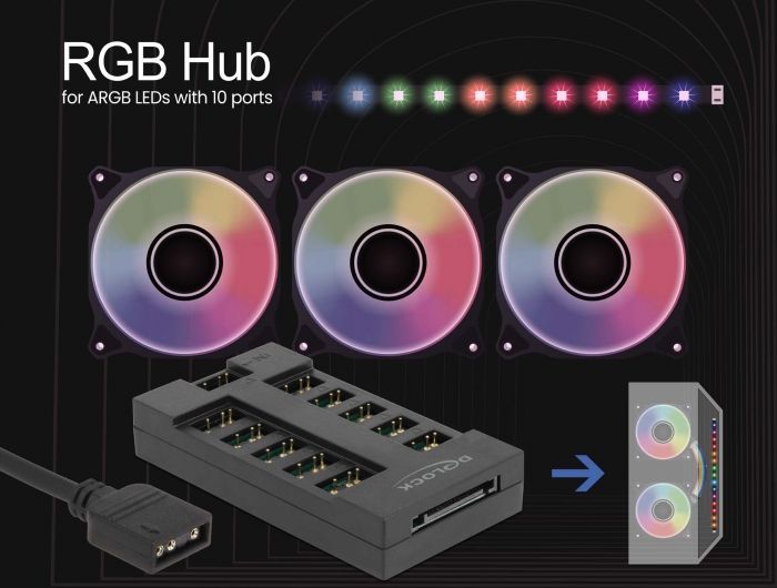 DeLock RGB Hub for ARGB LEDs with 10 ports