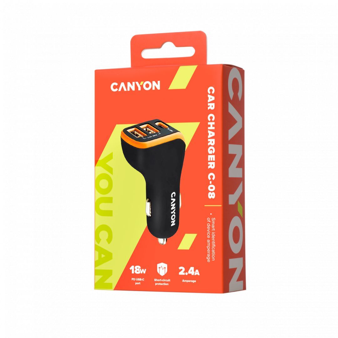 Canyon CNE-CCA08BO Triple USB Car Charger 18W Black/Orange