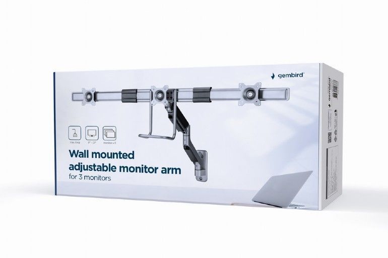 Gembird MA-WA3-01 Wall mounted adjustable monitor arm for 3 monitors 17"-27" Black