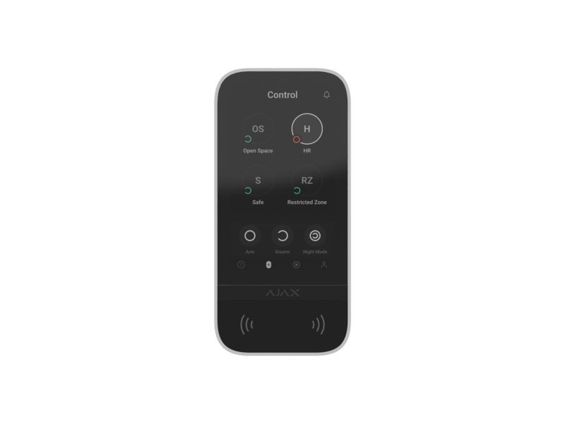 AJAX Keypad TouchScreen 5"; érintőképernyős kezelő; kártyaolvasóval; fehér