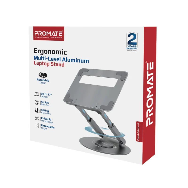 Promate DeskMate-6 Ergonomic Multi-Level Aluminium Laptop Stand Silver