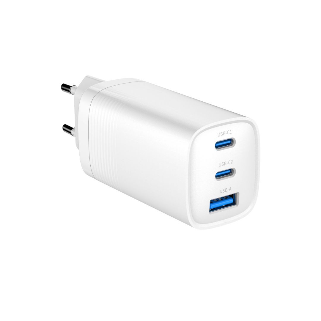 Gembird 3-port 65W GaN USB PowerDelivery fast charger White