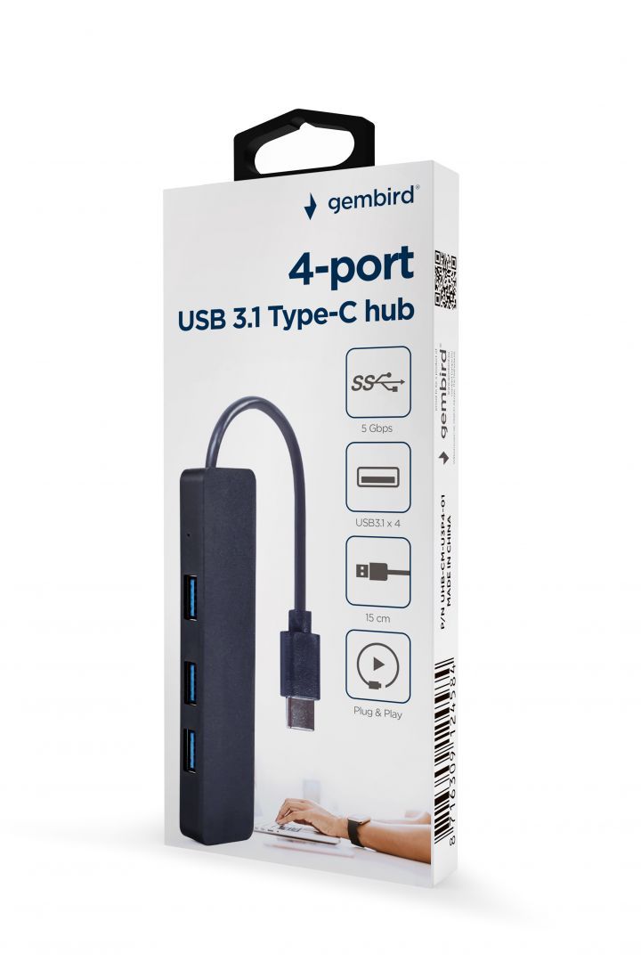 Gembird 4-portos USB3.1 HUB Black