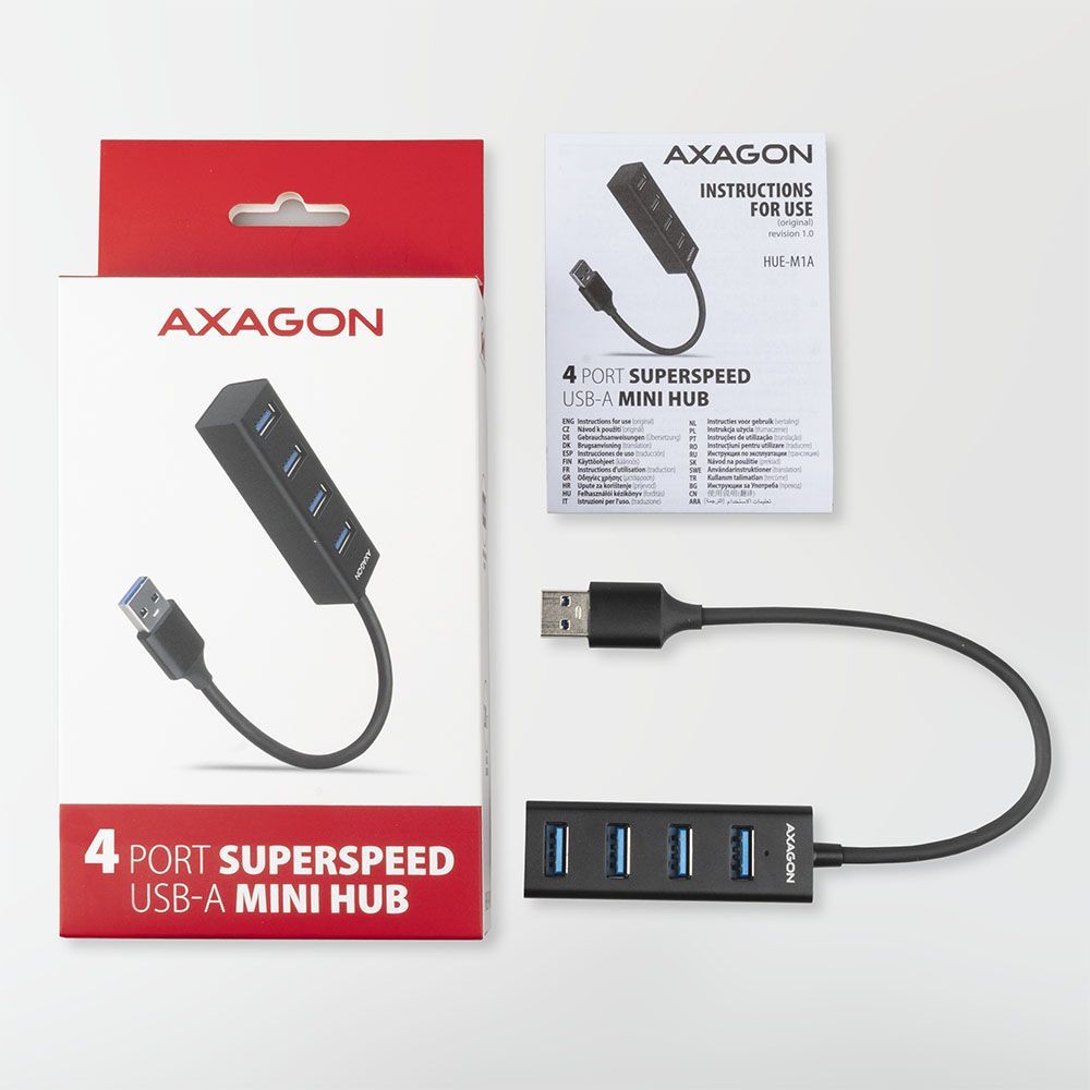 AXAGON HUE-M1A SuperSpeed USB-A Mini Hub 4-Portos USB3.2 HUB Metal black